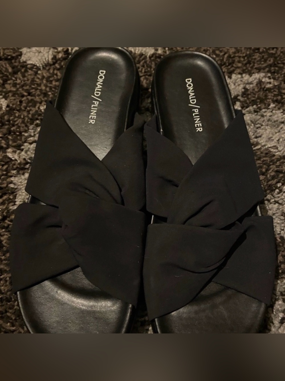 Chic Black Fabric Criss Cross Strap Detail Donald Pliner Freea Slide Sandals